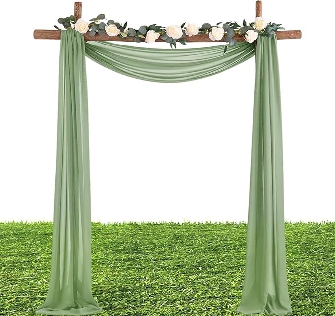 MLMW Sage Green Chiffon Fabric Sheer Fabric by the Yard 10 Yards 60" Wide Wedding Arch Draping Fabric Sheer Material for Party Backdrop Curtain Arch Ceiling Decor