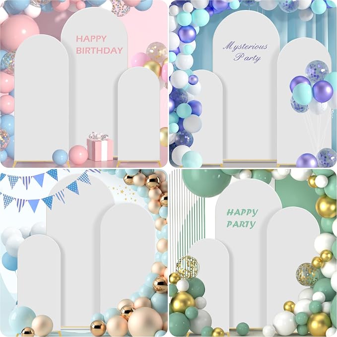 Gawicpy Wedding Arch Backdrop Stand Set Metal Arch Backdrop Stand with Wedding Arch Cover, Wedding Balloon Arch Backdrop Stand for Birthday, Baby Shower, Anniversary (White, 4FT+5FT+6FT)