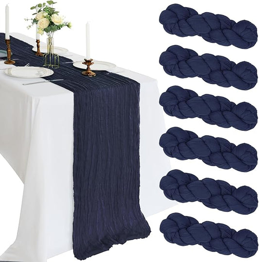 6 Pack 10FT Navy Blue Cheesecloth Table Runner 120 Inch Long Gauze Rustic Boho Spring Cheese Cloth Table Runner Sheer Fabric Decorations for Holiday Party Wedding Banquet Bridal Baby Shower Décor