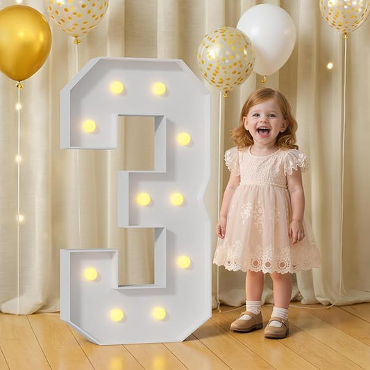 4FT Marquee Number, Mosaic Numbers for Balloons Frame, 3 Balloon for Birthday Decoration, Anniversary Decorations,Birthday Decor