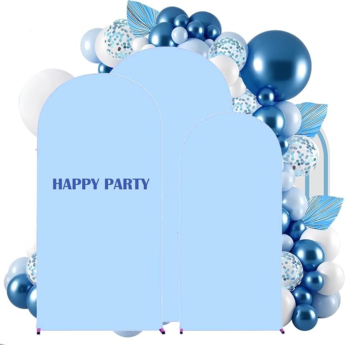 HAINARverS Set of 3 Wedding Arch Cover 6FT,6.6FT,7.2FT Spandex Fitted Stretchy Arch Stand Covers,2 Sided Round Top Chiara Backdrop Cover for Birthday Party Banquet Arch Decoration(Baby Blue)