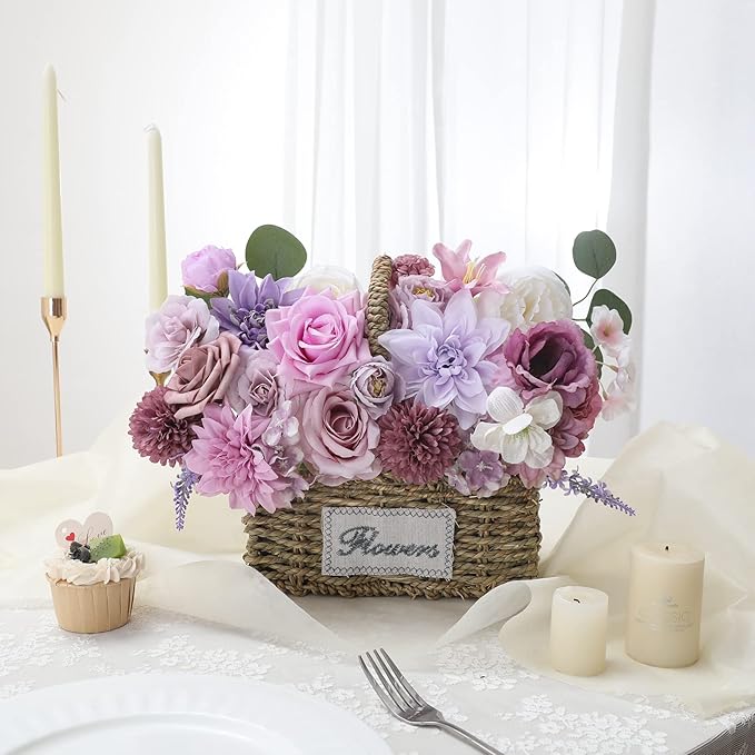 Garisey Artificial Flowers Combo for DIY Wedding Bouquets Combo Centerpieces Arrangements Party Bridal Baby Shower Home Decorations-Purple