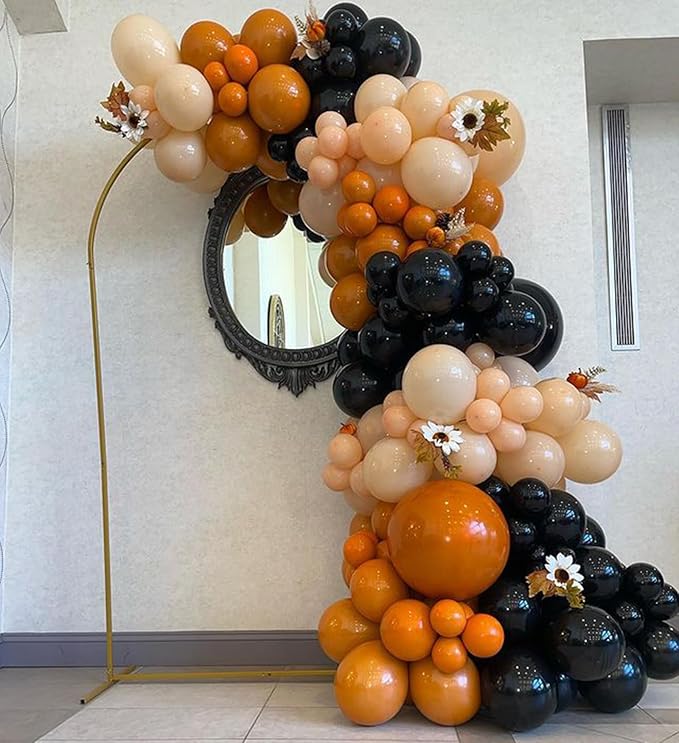 Burnt Orange Balloon Garland Arch Kit, Double Stuffed Burnt Orange and Black Balloons for Fall Thanksgiving Autumn Boho Baby Shower Birthday Party Decorations