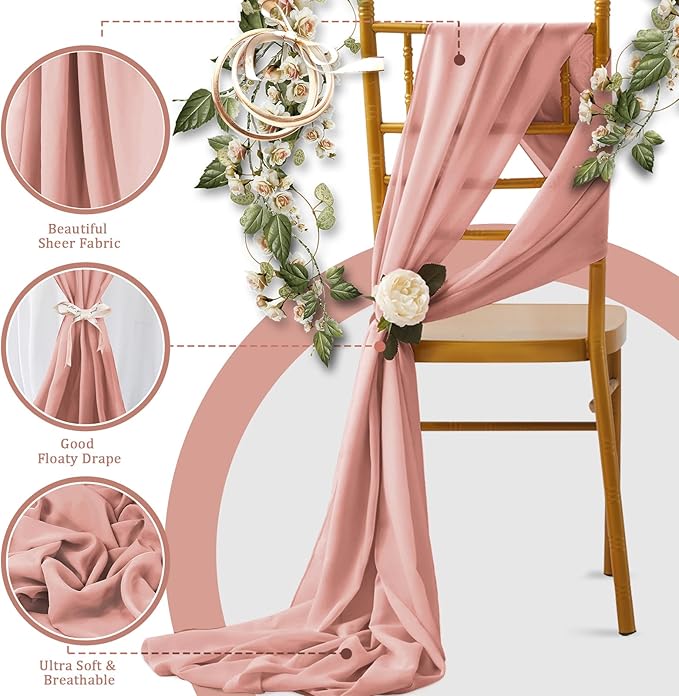 Horbaunal 12 Pack Dusty Rose Chiffon Table Runners 10FT Sheer Chiffon Runner 29x120 Inches Romantic Boho Rustic Table Runner for Wedding Party Bridal Baby Shower Table Decorations