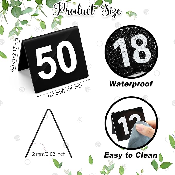 Tuanse 100 Pcs Acrylic Table Numbers 1-100 Double Sided Minimalist Restaurant Wedding Table Tent Cards for Party Event Banquets Wedding Reception, 2.5 x 2 x 1.6 Inch(White Number)