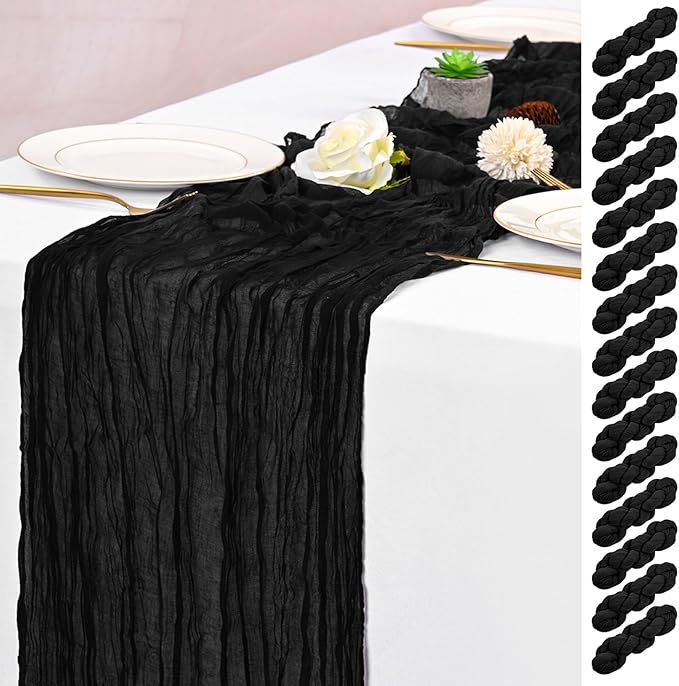 15 Pack Black Table Runner 17 x 108inch Cheesecloth Table Runner Boho Gauze Table Runners Rustic Sheer Fabric Cheese Cloth Table Runners for Wedding Party Bridal Shower Farmhouse Thanksgiving Decor