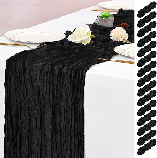 15 Pack Black Table Runner 17 x 108inch Cheesecloth Table Runner Boho Gauze Table Runners Rustic Sheer Fabric Cheese Cloth Table Runners for Wedding Party Bridal Shower Farmhouse Thanksgiving Decor
