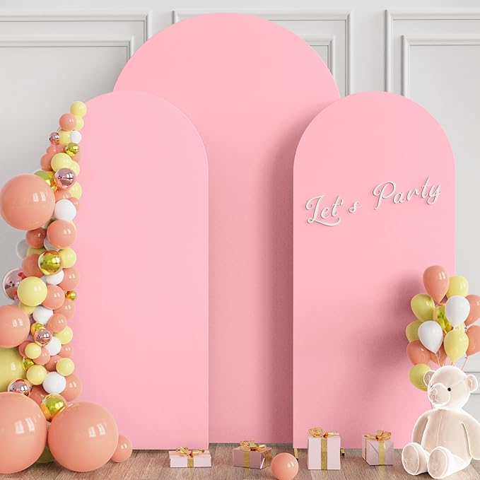 Wokceer Wedding Arch Backdrop Cover 7.2FT, 6FT, 6FT Spandex Set of 3 Wedding Arch Stand Covers Round Top Chiara Backdrop Stands Cover for Birthday Party Ceremony Banquet Decor Pink