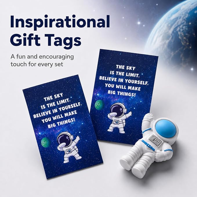 24 End of Year Graduation Gifts, Space Desk Pets for Classroom Rewards, Astronaut Erasers with Inspirational Gift Tags, Prize Box Fillers, Student Incentives & Space Party Favors