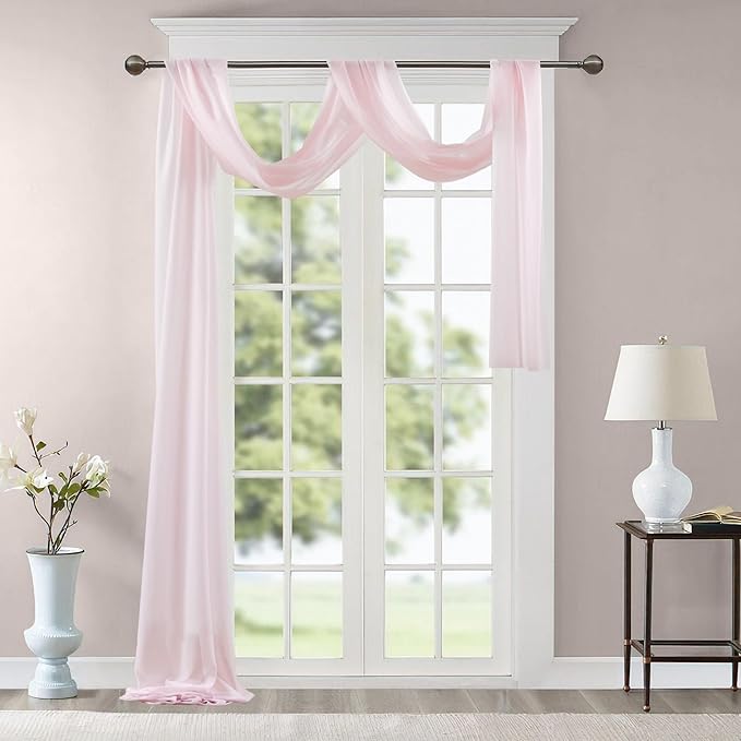 Wedding Arch Draping Fabric 28" x19FT, Sheer Chiffon Fabric Backdrop,2 Panels Blush Drapes for Wedding Ceremony Decor, Decorative Arch Drapery for Birthday Party Ceiling Curtain Backdrop