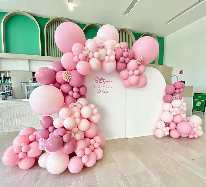 Pink Balloons Garland Arch Kit - Double Stuffed Matte Light Pink and White Cream Peach Latex Balloon Different Sizes 18 12 10 5In Boho Ballon for Baby Shower Party Decorations