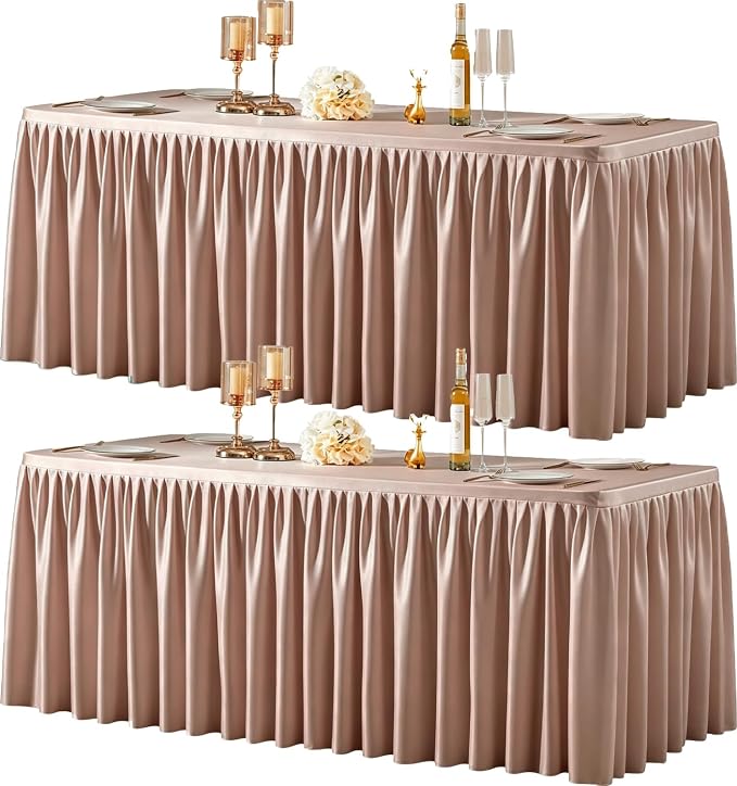 2 Packs Dusty Rose Tableclothes for 4 Foot Rectangle Tables, Wrinkle Free Fitted Table Cloth 4ft Stretch Table Cover with Skirt for Parties Weddings Birthday Banquet Baby Shower