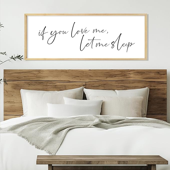 YWJKWLGS If You Love Me Let Me Sleep Bedroom Wall Art Above Bed | 32x12 Inch Rustic Natural Wood Framed Funny Sleep Sign Wall Decor for Master Room Over Bed, Sleep Lovers Her Him