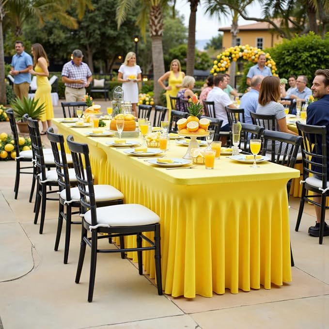 leegleri 4 Pack Yellow Spandex Table Clothes for 6 Foot Rectangle Tables, Wrinkle Free Fitted Table Cloth 6ft Stretch Tablecloths for Parties Weddings Birthday Banquet Baby Shower