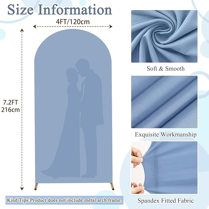 FOTSHARER Dusty Blue Wedding Arch Cover 4x7.2FT Arch Spandex Cover Chiara Backdrop Cover for Arch Stand Wedding Spandex Arch Cover Backdrop Fabric Balloon Arch Covers for Wedding Party Reception Decor