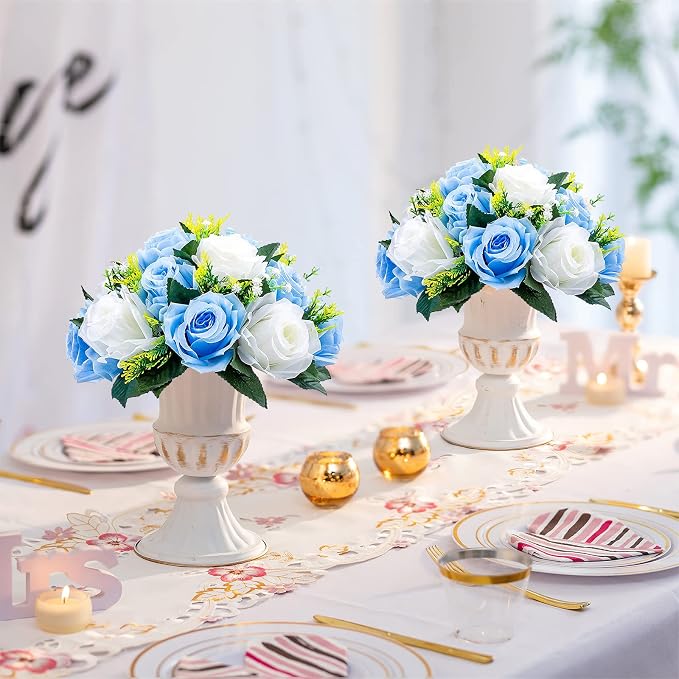 Sziqiqi Faux Silk Rose Flowers Artificial Flowers for Wedding Party Centerpiece Decorations Home Decorative Flowers, Pack of 2 Blue