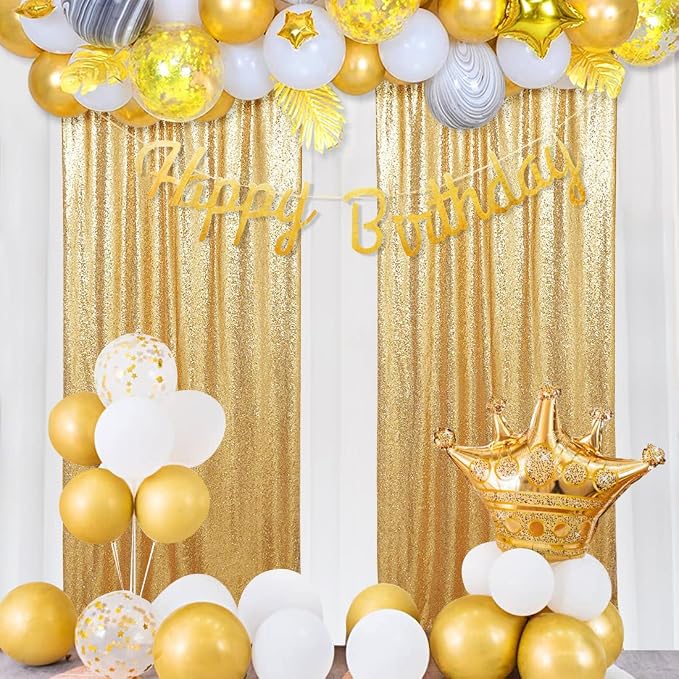 Poise3EHome Gold Sequin Backdrop Curtain, 2 Panels 2Ft x 8Ft Glitter Photography Background for Party Baby Shower Wedding Birthday Christmas Thanksgiving Halloween Decoration