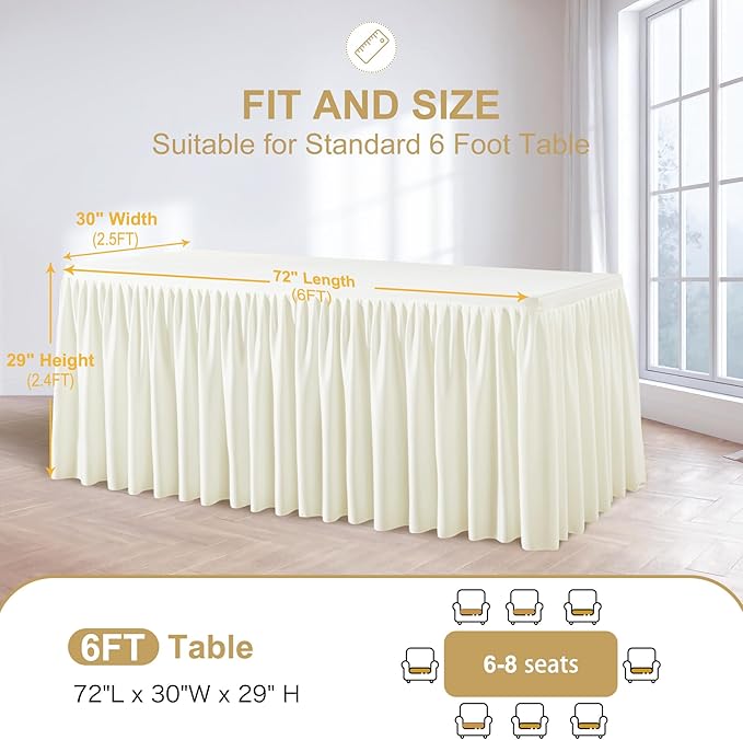 Wish Care 6 Pack Cream Rectangle Table Clothes for 6 Foot Tables, Polyester Fitted Tablecloths 6ft Stretch Table Cover for Wedding, Birthday, Parties, Trade Show, Craft Show