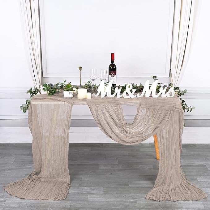 12 Pack 10Ft Rosy Brown Cheesecloth Table Runner 35 x 120 inch Boho Gauze Cheese Cloth Table Runner Vintage Rustic Sheer Runners for Wedding Bridal Shower Birthday Party Cake Table Decorations