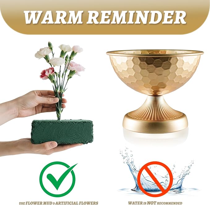 Gold Metal Urn Vases 10 Pcs - 7.5 Inch Vintage Hammered Pedestal Flower pots Bulk for Wedding Centerpieces, Elegant Floral Arrangement Vase Decor, Anniversary Party Home Decoration