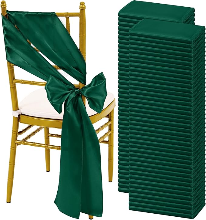 120 PCS Forest Green Chair Sashes, Ties Bows Designed Sashes for Washable Reusable Chair Covers Supplies for Wedding Reception Events Banquets Party Hotel Event Aisle Decorations (7 x 108 inch)