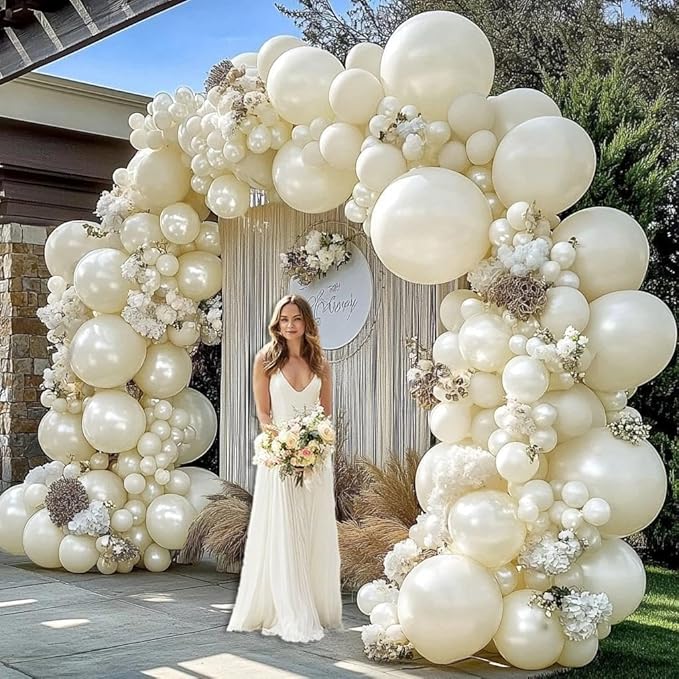 Pearl White Balloon Arch Double Stuffed Pearl White Sand Balloon Garland Kit Ivory Cream Beige Balloons Different Sizes for Birthday Baby Shower Bridal Shower Wedding Baptism Party Decor