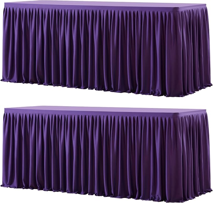 Wish Care 2 Pack Purple Rectangle Table Clothes for 8 Foot Tables, Polyester Fitted Tablecloths 8ft Stretch Table Cover for Wedding, Birthday, Parties, Trade Show, Craft Show