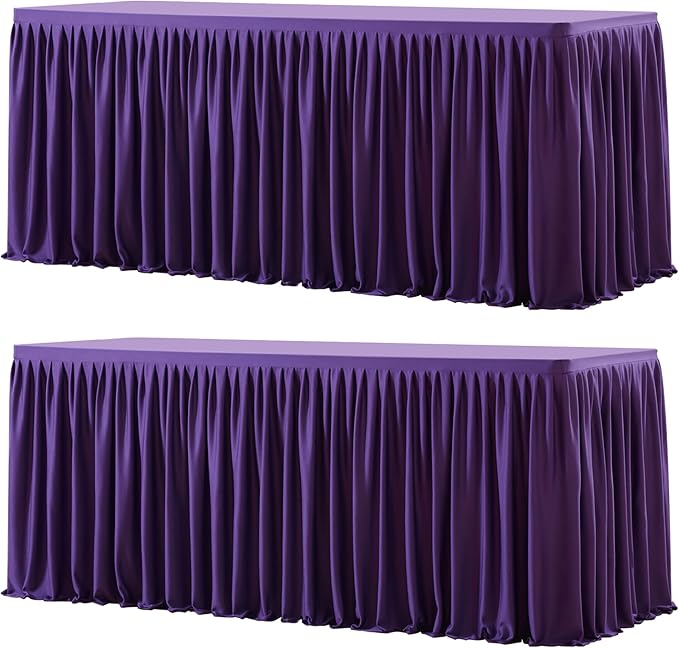 Wish Care 2 Pack Purple Rectangle Table Clothes for 6 Foot Tables, Polyester Fitted Tablecloths 6t Stretch Table Cover for Wedding, Birthday, Parties, Trade Show, Craft Show