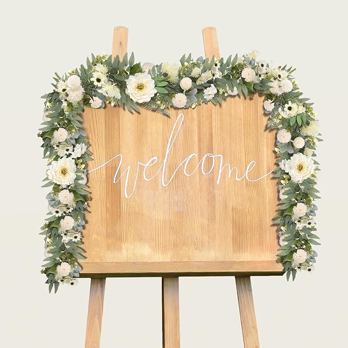 Spring Garland 6FT Hydrangea Flower Garland Faux Greenery Leaf Vine Garlands for Decoration for Spring Indoor Outdoor Garden Farmhouse Porch Wall Wedding Room Home Decor (White)