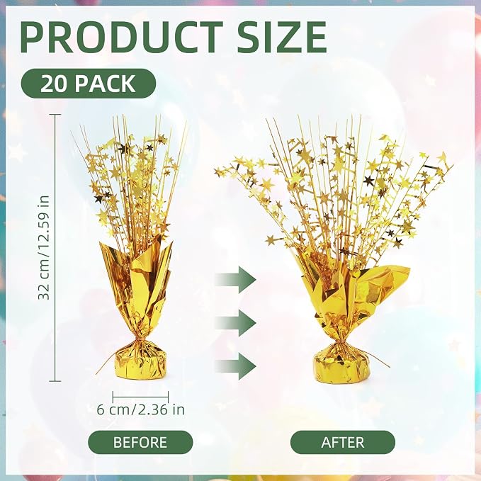 20 Pack Gold Foil Spray Centerpiece Star Table Decoration Metallic Burst Table Centerpieces for Birthday New Year Wedding Anniversary Graduation Party Supply (Gold)