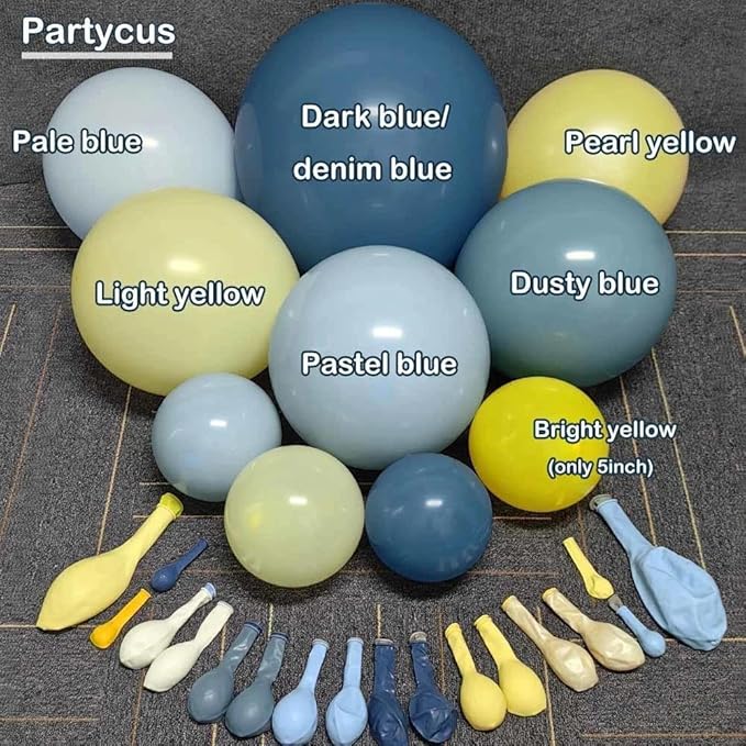 Dusty Blue Yellow Balloon Arch Kit Double Stuffed Dark Pastel Blue Light Yellow Pearl Balloon Garland for Birthday Bridal Wedding Baby Shower Lemon Valentines Party Decoration