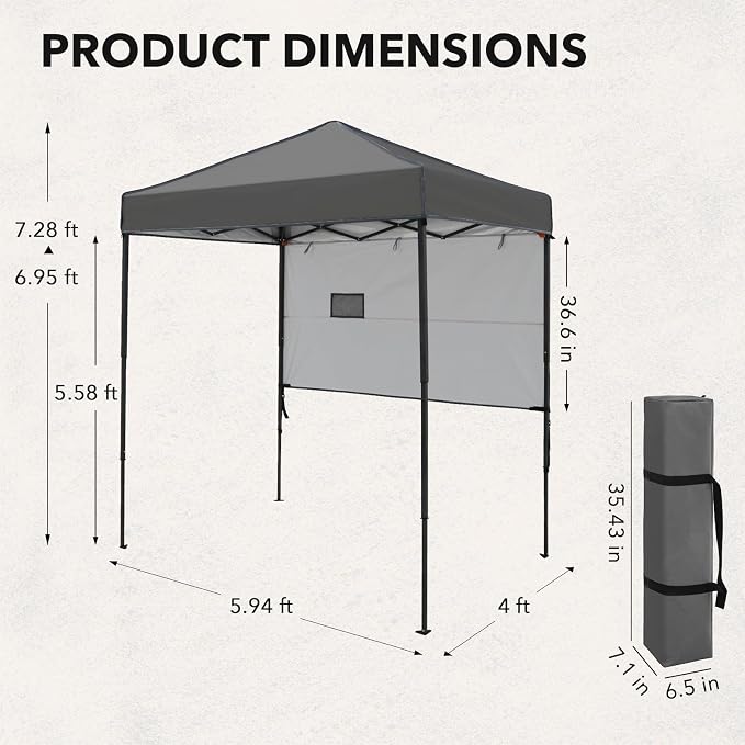 6x4 Pop Up Canopy Tent with Half Wall Panel, Instant Portable Beach Canopy, Outdoor Tent with Carry Bag for Camping, Sports, Tailgating, Events, Dark Gray