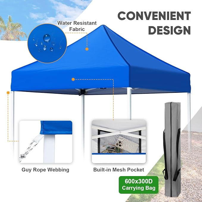 COOS BAY 5x5 Pop Up Canopy Tent, Portable Lightweight Sun Shelter with Carry Bag, Easy Setup Outdoor Canopy for Beach, Camping, Sports & Backyard Shade, Blue