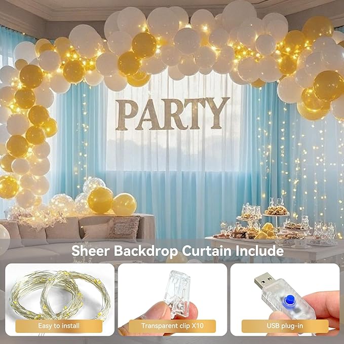 Ledido 3 Pack 10×10ft Blue Tulle Backdrop Curtains with Lights String - 900LED Fairy Lights Sheer Curtain Backdrop for Wedding Baby Shower Photo Shoot Birthday Party Decoration(6 Panels 5×10ft)，Blue