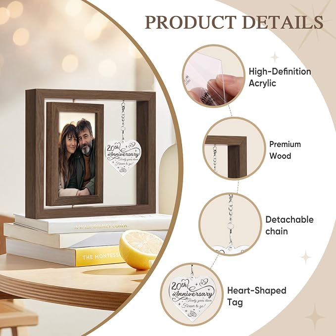 20th Anniversary Picture Frame Gifts for Wife Husband Couple Him Her Men Women Parents, 20 Year Anniversary Wedding Gifts, Twenty Year Twentieth Anniversary Personalized Gift