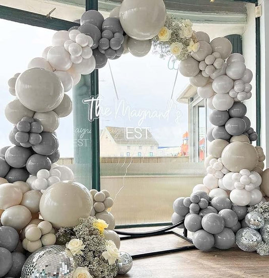 Grey White Sand Balloon Garland - Double Stuffed Beige Pearl White Neutral Balloon Arch Kit with Silver Color for Bridal Wedding Baby Shower Birthday Party Decoration