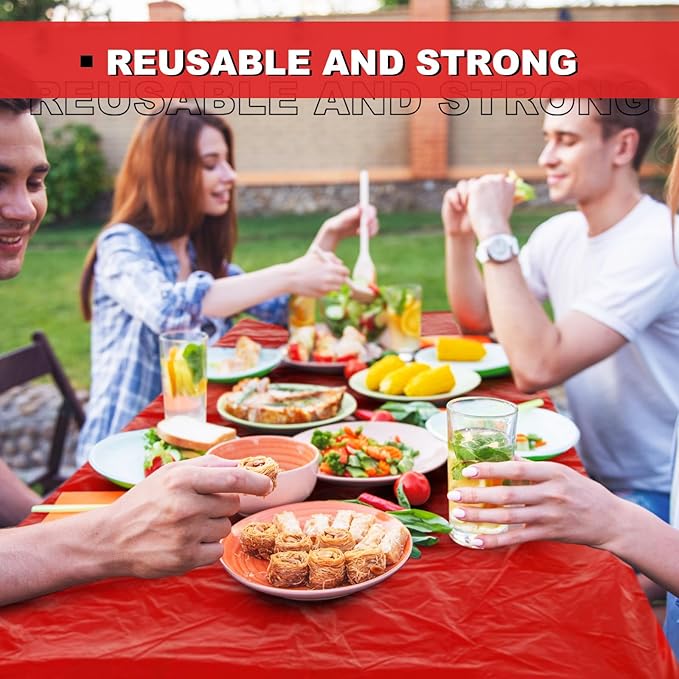 Boao 24 Pcs Summer Plastic Table Cloth Rectangle Picnic Table Covers Elastic Fitted Tablecloth, Disposable Waterproof for Camping, Indoor, Outdoor(Red,8 Ft, 96 x 30 Inch)