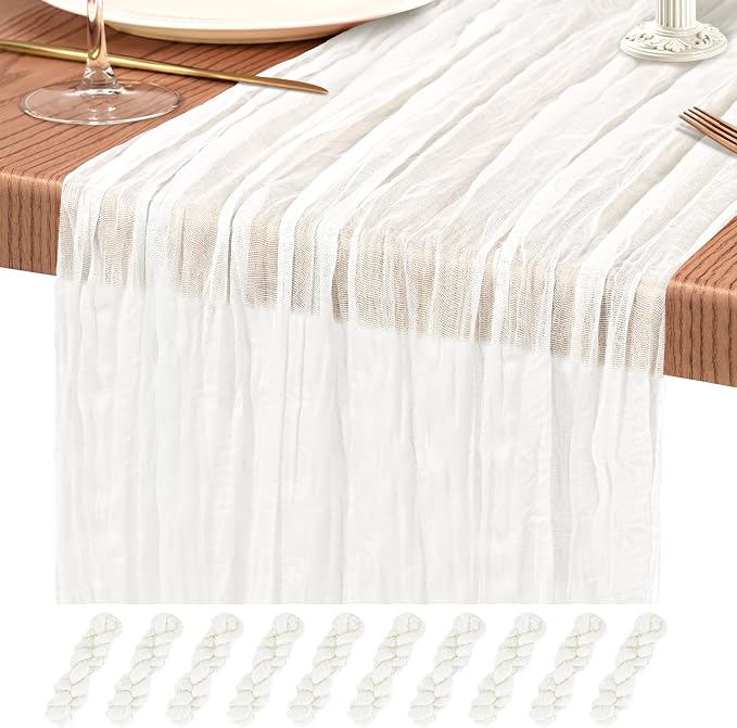 10 Pack Ivory White Cheesecloth Table Runner 10FT Boho Gauze Cheese Cloth Table Runners Romantic Rustic Sheer Table Decorations for Wedding Party Baby Shower Birthday Holiday Home