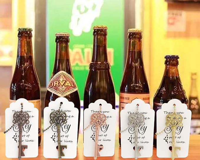 100 PCS Wedding Favors Key Bottle Openers,Bridal Shower Party Favors,Vintage Skeleton Key, Rustic Wedding Favors Decoration (5 colors mix and match)