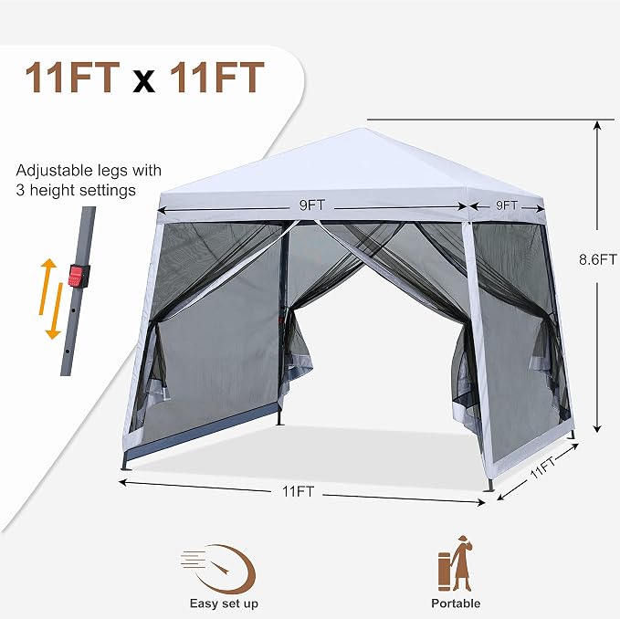 MASTERCANOPY Pop Up Gazebo Canopy with Mosquito Netting (11x11, White)