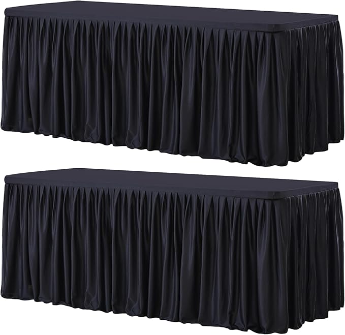 Wish Care 2 Pack Black Rectangle Table Clothes for 8 Foot Tables, Polyester Fitted Tablecloths 8ft Stretch Table Cover for Wedding, Birthday, Parties, Trade Show, Craft Show