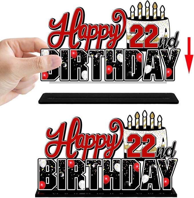 LINGTEER Happy 22nd Birthday Red Acrylic Table Topper Centerpieces Set - Cheers to 22 Years Old Birthday 22nd Bday Party Gift Decorations.