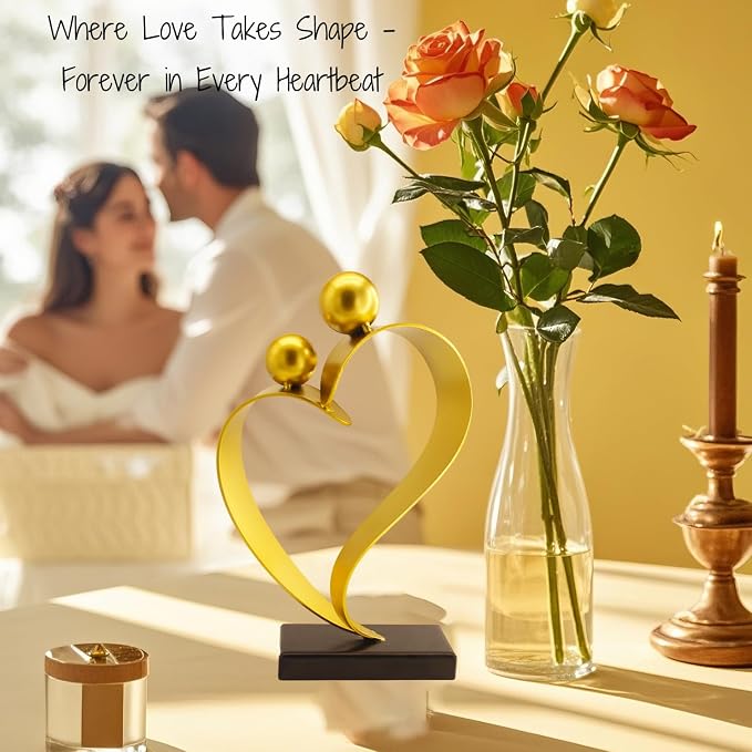Gold Heart Decor Anniversary Heart Gift for Couple Women Men Wedding Gifts for Couples 50th Wedding Anniversary Gold Shelf Decor Shelf Valentines Day Decorations Sweetheart Table Decorations
