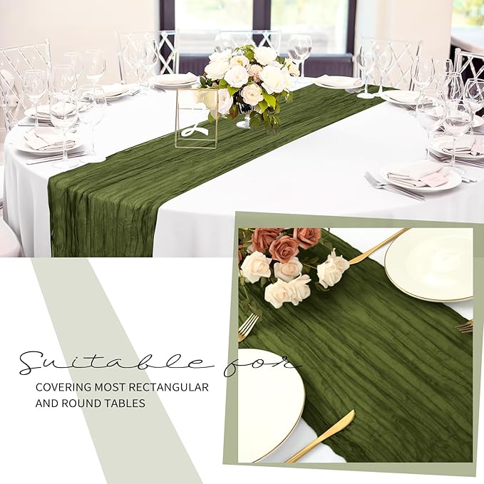 24 Pack Cheesecloth Table Runner 20 x 120 inch Cheese Cloth Table Runner Bulk,Romantic Boho Sheer Gauze Fabric Table Runners for Wedding Reception,Party,Bridal Shower Table Decor(Olive Green)