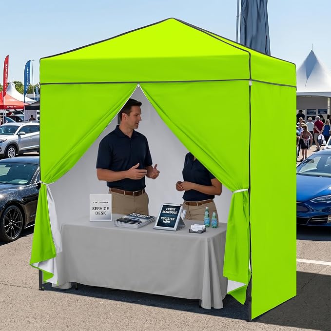 EAGLE PEAK 6x4 Instant Pop Up Canopy Tent with 4 Side Wall Panels, Straight Leg Sun Shelter, Portable Canopy with Carry Bag for Camping, Beach & Sports, Neon Green