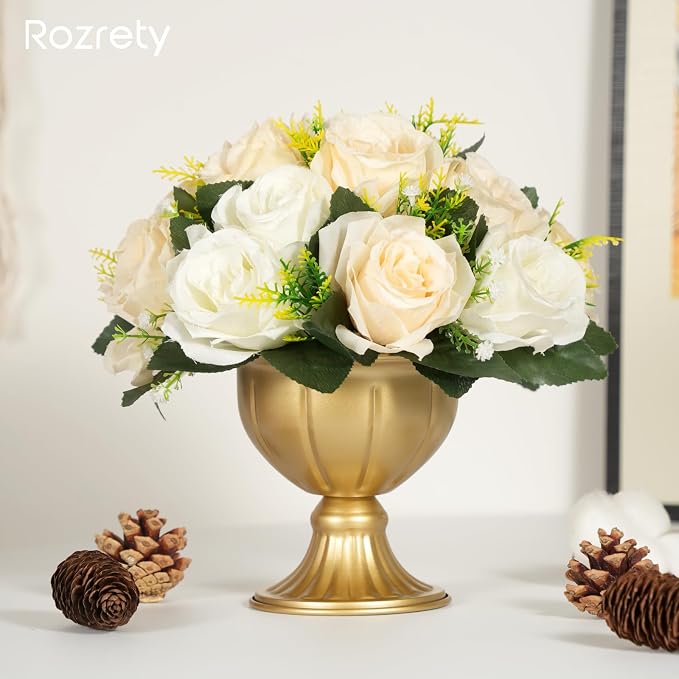 10 Pcs Mini Gold Metal Flower Vases, 5.1" Table Centerpieces | Tool-free clockwise assembly, split design for easy storage, 10-piece mini vases, fast setup for events & bulk decor