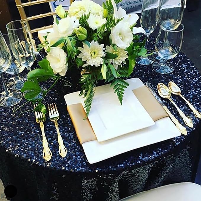 B-COOL Black Sequin Tablecloth Parties Decor: Round Sequin Overlay Shimmer Fabric for Halloween Table Setting Buffet Graduation Party 120 Inch