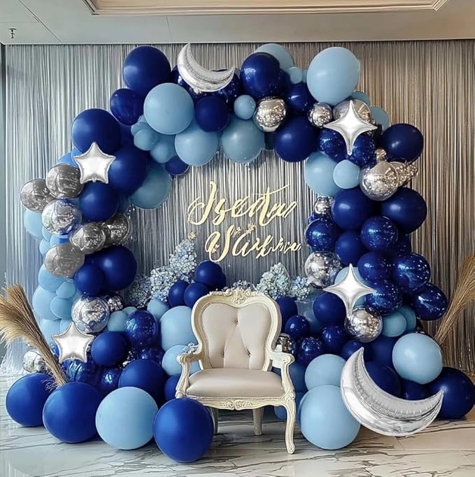 Navy Blue Balloon Garland Arch Kit Double Stuffed Royal Blue Star Moon Balloons for Birthday Baby Shower Over the Moon Prince Graduation Wedding Space Astronaut Galaxy Party Decorations