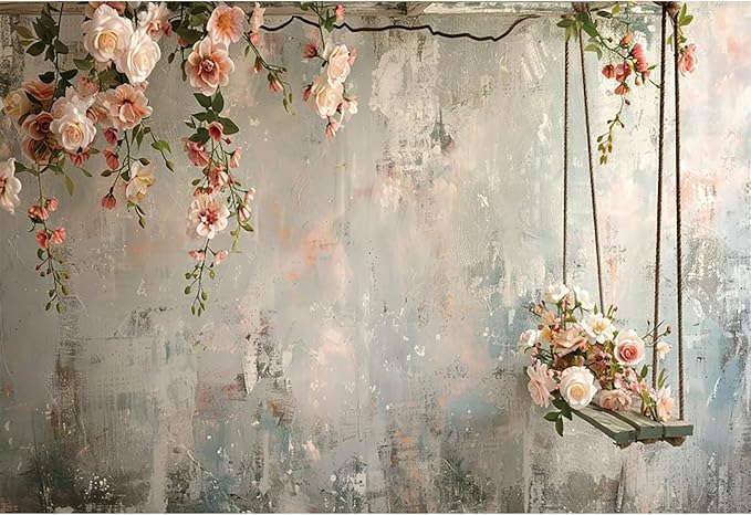 Baocicco 8x6.5ft Vinyl Vintage Flowers Wall Photography Backdrop Pink Rose Retro Wall Old Style Background Photo for Medieval Wedding Banner Bridal Shower Party Decors Princess Girls Birthday Studio