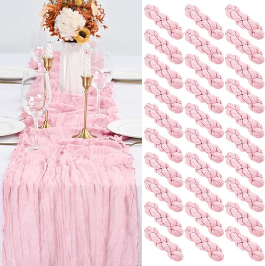 30 Pack Pink Table Runner 10Ft Cheesecloth Table Runner Boho Gauze Table Runner Long Cheese Cloth Table Runner Romantic Sheer Fabric Table Runners for Wedding Party Bridal Shower